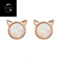 Cat Opal Stud Earrings Genuine Sterling Silver 925 With Rose Gold Plating Girls  - $20.94