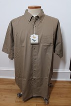 NWT Tri-Mountain XL Brown Twill Short Sleeve Button Front Shirt 768 Recruit - £22.44 GBP
