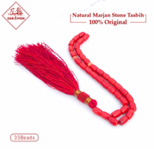 Natural Certified Marjan Tasbih Red Coral Stone Islamic Prayer 33 Beads ... - $108.00