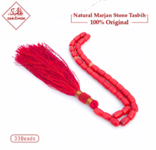 Natural Certified Marjan Tasbih Red Coral Stone Islamic Prayer 33 Beads Tasbeh - £113.90 GBP