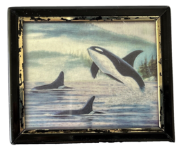 Miniature Dollhouse Black &amp; Gold Framed Picture of Orca Whales 3-1/8&quot; x 2-5/8&quot; - £13.11 GBP