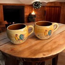 Set 2 Pennsbury Pottery Round Coffee Mugs Tea Cups Rooster Leaf Design Folk Art - £21.70 GBP