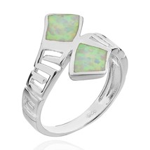 Sterling Silver Double White Opal Freeform Created Stone Bypass Ring for Women - £69.55 GBP