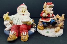 Santa Vintage Decorations Reading Mail &amp; Feeding Woodland Animals Set Of 2 - $308.69 MXN