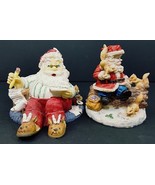 Santa Vintage Decorations Reading Mail &amp; Feeding Woodland Animals Set Of 2 - $308.69 MXN