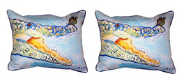 Pair of Betsy Drake Croc &amp; Butterfly Small Outdoor Indoor Pillows 11X 14 - £55.25 GBP