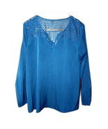 Bass Turquoise Blue Blouse L Mesh Accents Long Sleeve Top - $10.00