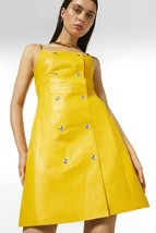 New Wear Party Women Yellow Dress Lambskin 100% Genuine Leather Designer... - £118.31 GBP+