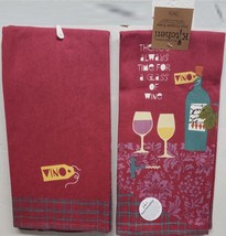 Set Of 2 Dual Purpose Towels(16x26&quot;)THERE Is Always Time For A Glass Of Wine,Kdd - £11.67 GBP
