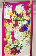 Oscar Silk Scarf Bright Pink Multi Color Wild Flowers 51 x 11 Inch Stunning - £20.73 GBP