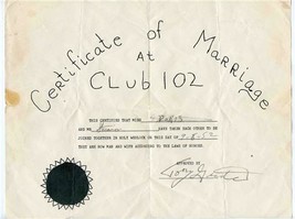 Certificate of Marriage at Club 82 According to the Laws of Hoboes - £75.77 GBP