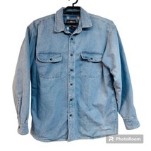 VTG Levis Shirt Mens Large Blue Fleece Lined Jacket Shacket Chore Faded Denim - £38.58 GBP