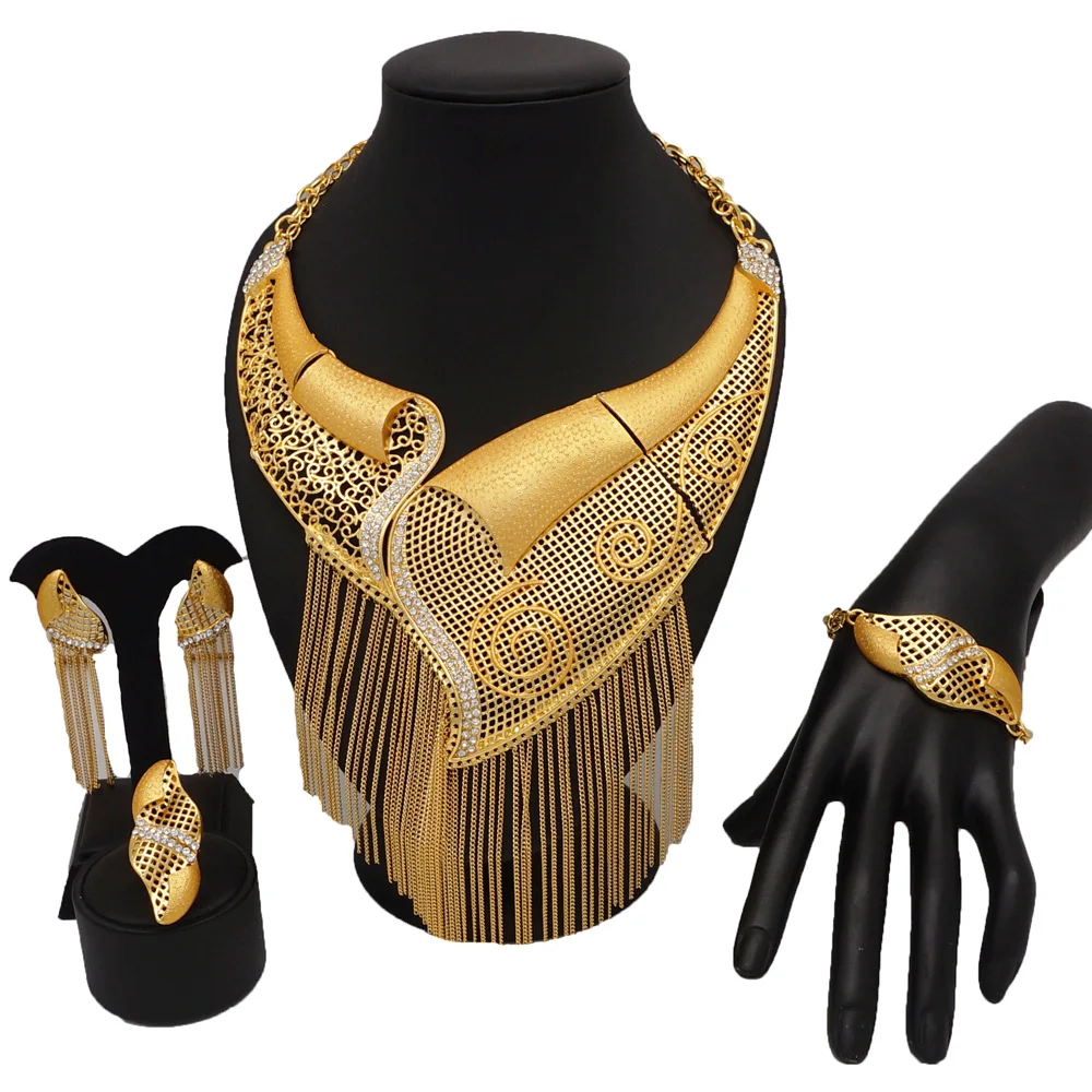 New Design Chain Dubai Gold Jewelry Sets African Nigerian Big Necklace Wedding J - £58.24 GBP