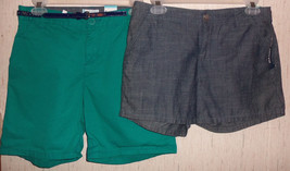 Lot Of 2 Nwt Girls Teal &amp; Dark Blue Chambray Adjustable Waist Shorts Size 16 - £20.19 GBP