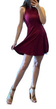 Basic Burgundy Dark Red Fit &amp; Flare High Neck Skater Dress Size Small S NEW - £13.35 GBP