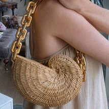 Rattan Conch Fashion Women  Bags Wicker Straw Summer Ladies Handbag Beach Chic C - £159.36 GBP