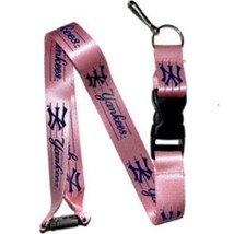 MLB New York Yankees Blue Pin Strip on Pink Lanyard Keychain 24&quot; X 1&quot; by... - $9.99