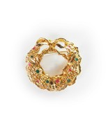 Gold Tone Christmas Tree Wreath Pin Brooch Holiday Green Red Enamel 1.5 in - £11.20 GBP