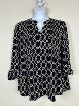 NWT Cocomo Womens Plus Size 3X Navy Chain Link Pocket V-neck Blouse 3/4 Sleeve - £23.02 GBP