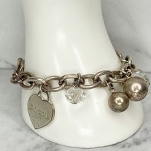 Chico's Silver Tone Beaded Heart Charm Toggle Bracelet - $12.86