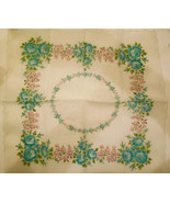 Vintage Franshaw Floral design Handkerchief Hanky with original tag Aqua... - £8.56 GBP