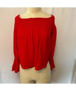 Forever 21 Red Smocked Off Shoulder Long Sleeve Blouse Women&#39;s Small - $341.75 MXN