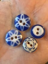 Antique Button Blue China Stencil Pattern Diminutive 1/2”-3/4” Hard To Find - $40.10