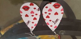 Faux Leather Dangle Earrings (New) Lips, Love &amp; Hearts - £4.40 GBP