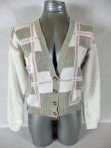 RALSEY womens Small L/S ivory taupe BUTTON DOWN knitted cardigan sweater... - $12.64