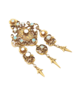 14K GOLD Vintage Brooch Pin Victorian Floral Whirlpool Cutout Fire Opal ... - $2,233.55 CAD
