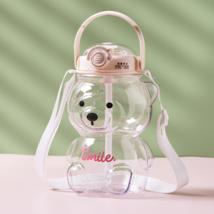 Large capacity cartoon bear plastic water bottle with straw children&#39; - $745.59 MXN