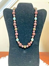 Express Wood Beads Green Glass Necklace 20” - £11.85 GBP