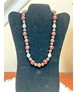 EXPRESS WOOD BEADS GREEN GLASS NECKLACE 20” - £11.62 GBP