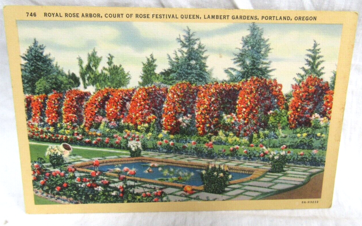 Primary image for Curt Teich Linen Postcard 746 Court of Roses Lambert Gardens Portland Oregon