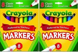 2 PACK CRAYOLA CLASSIC MARKERS Broad Line 8 in each Box (Pack of 2) - £8.67 GBP