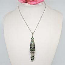 Green Lampwork Glass Pendant 925 Sterling Silver Chain Necklace Italy - £31.56 GBP