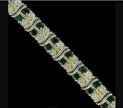 14K Yellow Gold Over Round Cut Green Emerald &amp; Diamond Women&#39;s Bracelet 9.50Ct - £135.06 GBP