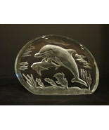 Lead Crystal Romania Dolphin Glass Paperweight Ocean - $12.99