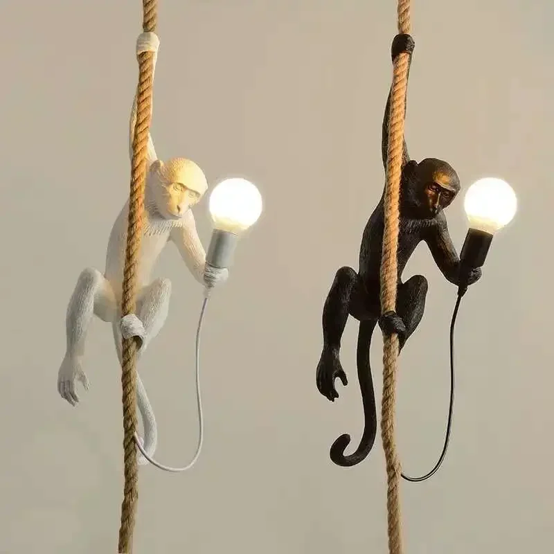 Nordic Resin Monkey Pendant Light Animal Hemp Rope Pendant Chandelier Be... - £223.04 GBP+