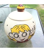 CERAMIC GOOGLIE EYED COOKIE GIRL COOKIE JAR WITH CUPCAKE TOP 24.5&quot;x9&quot;x5.5&quot; - $534.05 MXN