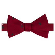 TOMMY HILFIGER Red Christmas Tree Stars Silk Twill Pre-Tied Bow Tie - £19.63 GBP