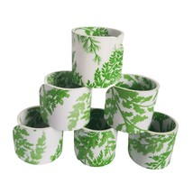 Set of 6 Vintage Fern Botanical Napkin Rings Holders Green White Chintz Plastic - £19.02 GBP