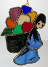 Ted DeGrazia 6.5&quot; Stained Glass Girl w/basket Art Figure VTG Ornament su... - $24.74