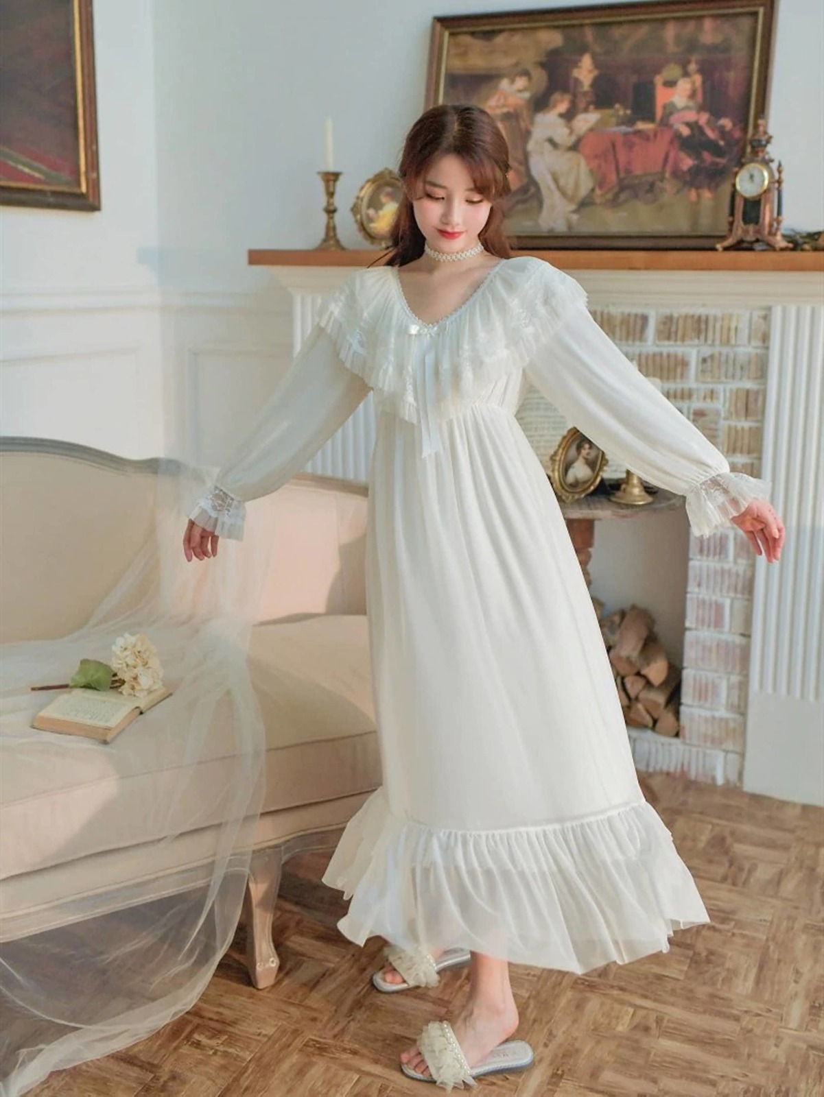 Vintage Victorian lace nightgown| Edwardian nightgown| Plus Size clothing gowns|