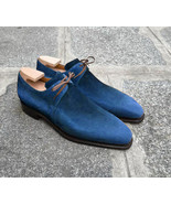 Blue Suede Leather Formal Lace up Handmade Leather Shoes For Men&#39;s - £125.62 GBP