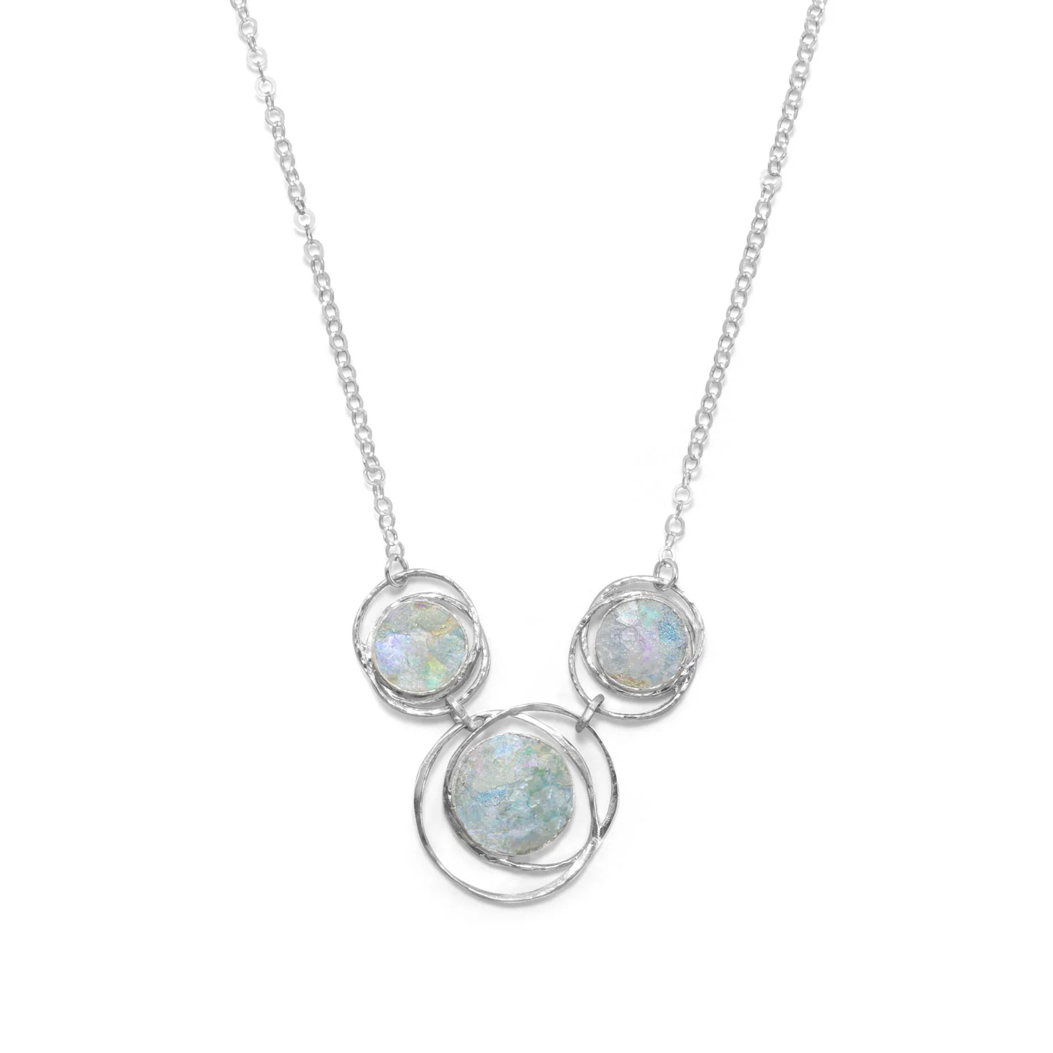 Abstract Circle Roman Glass Sterling Silver Necklace - £174.00 GBP