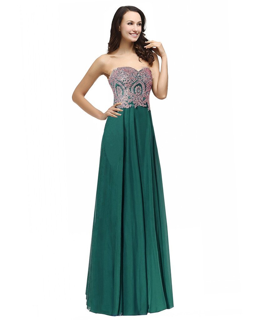 Kivary Sweetheart Gold Lace Crystals Long A Line Beaded Formal Prom Evening Dres