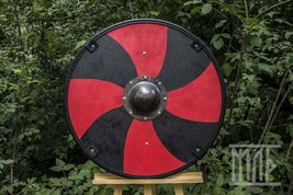 Medieval Larp Warrior Wood &amp; Steel Viking Round shield Armor Templar Shield V2 - £104.06 GBP