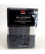BIBB Flannel Pillowcases 2 Pack White Black Grey New - £11.67 GBP