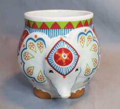 Pier 1 Imports Batik India Boho Elephant Sculpted Mug Cup Dolomite Tail Handle - £12.52 GBP